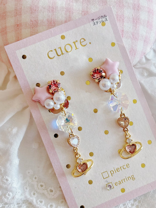 日本手工—心形星球星星耳夾￼