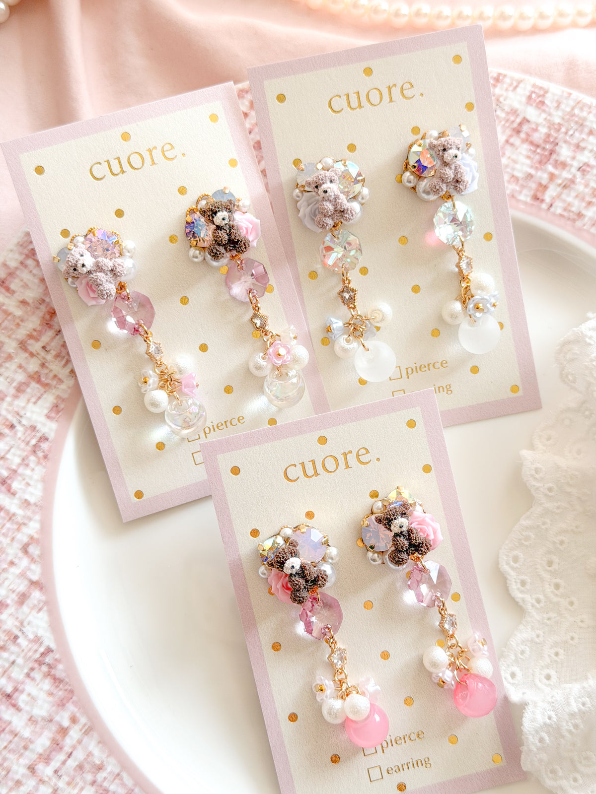 CUORE｜泰迪小熊公主珠珠耳環