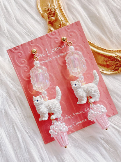 日本手工—可愛爆谷貓咪耳環