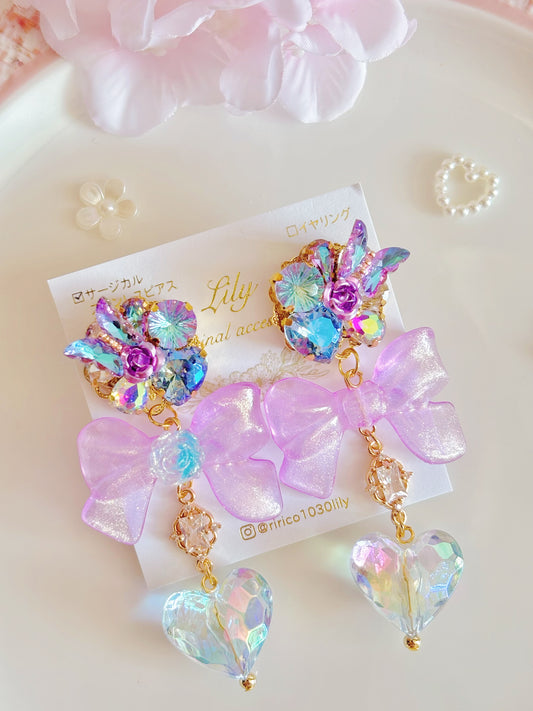 日本手工—Lily紫色幻彩心心耳環