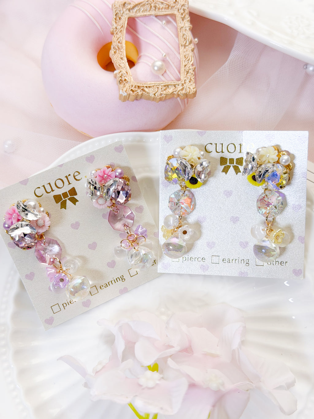 Cuore 獨家｜ 水晶花花立體晶球耳環