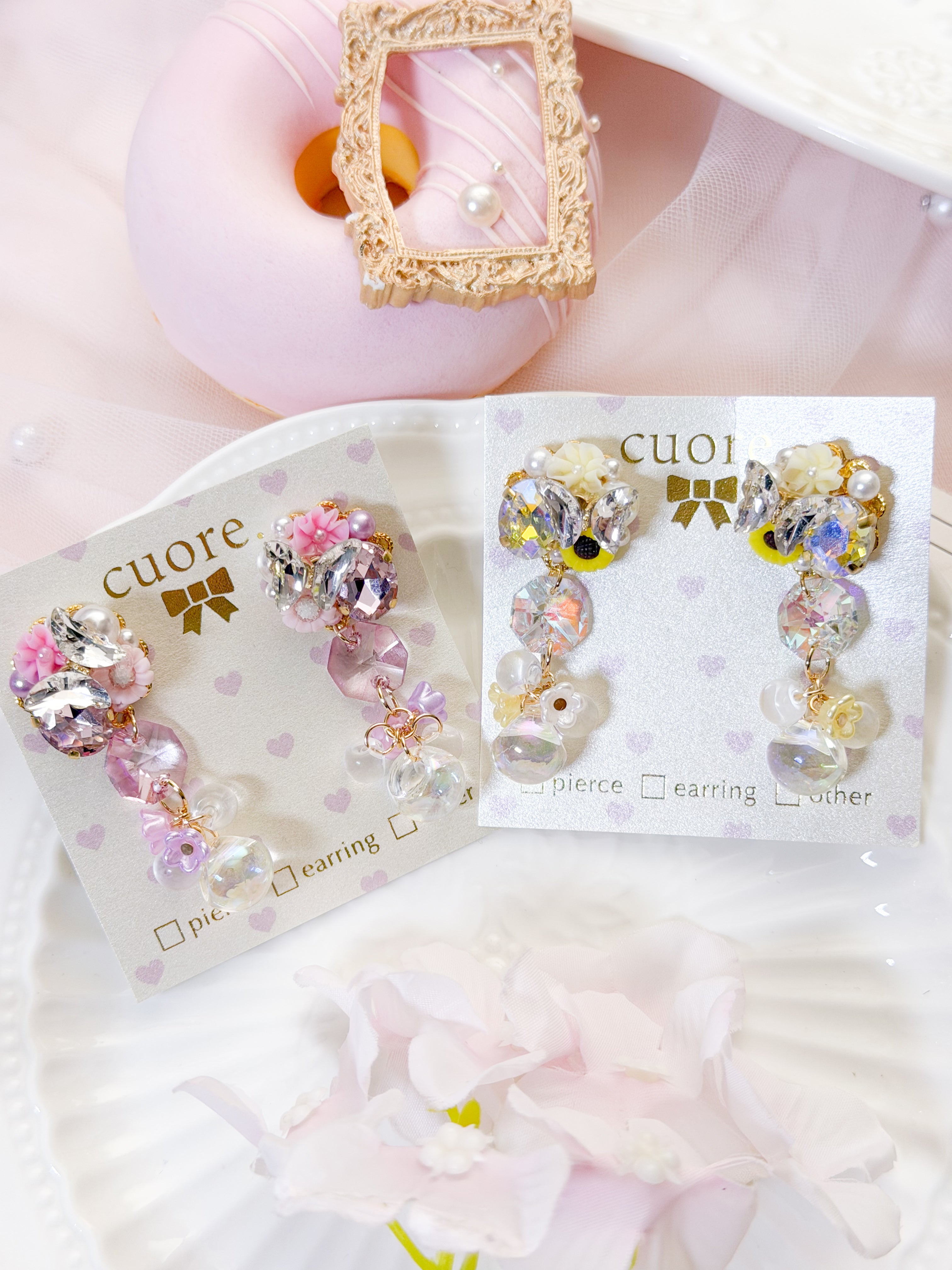Cuore 獨家｜ 水晶花花立體晶球耳環