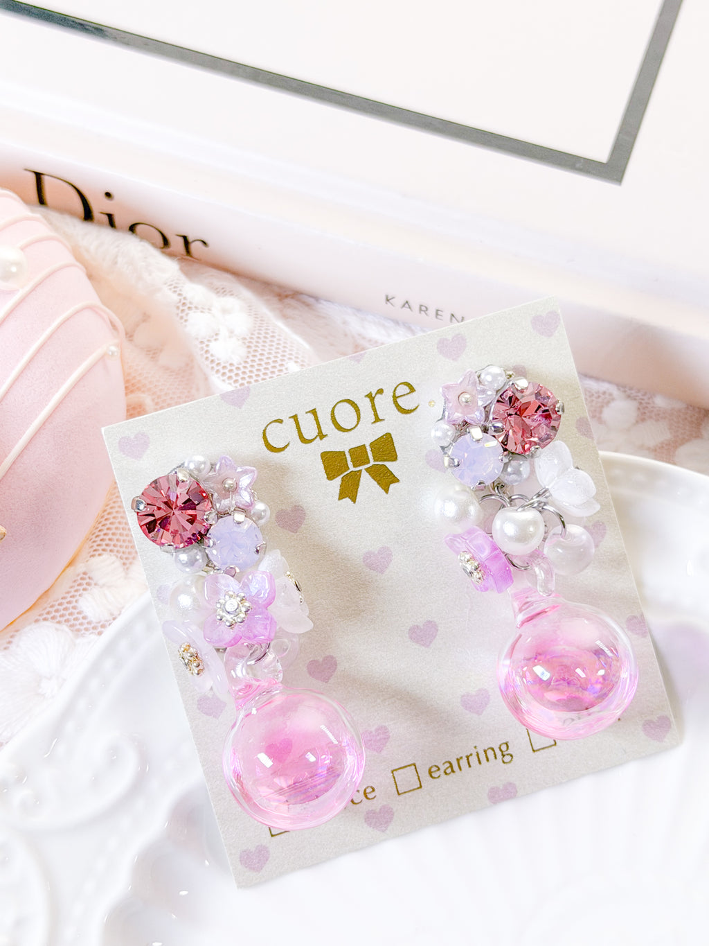 Cuore 獨家 ｜粉色泡泡水晶耳環