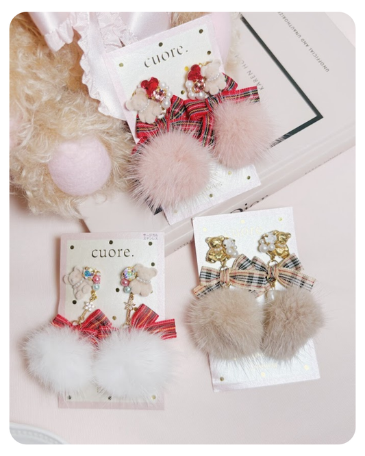 聖誕小熊毛毛耳環