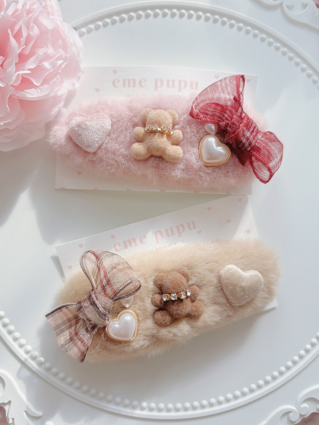 日本手工—可愛小熊毛毛髮夾