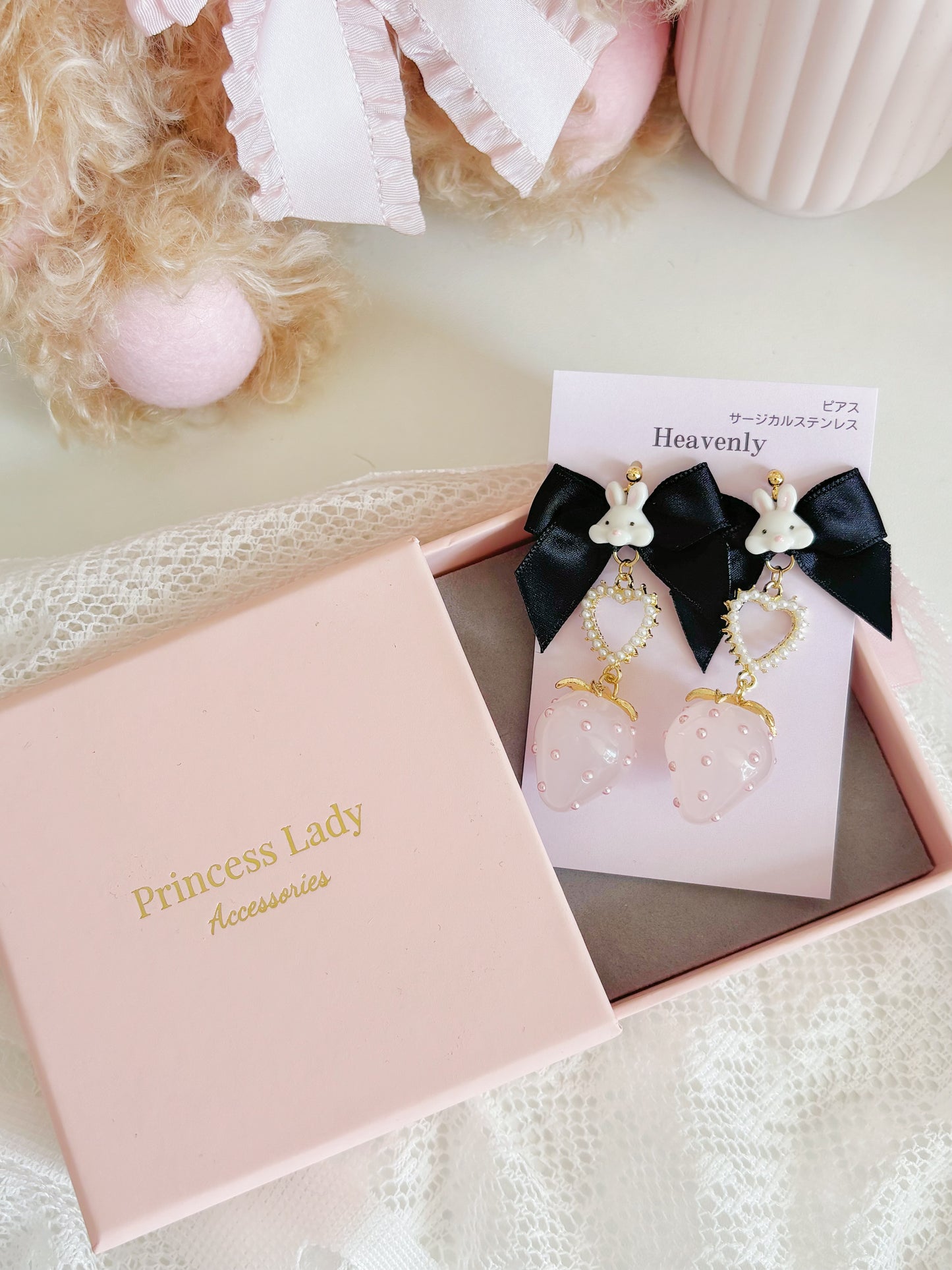 甜美公主小兔高貴蝴蝶結耳環