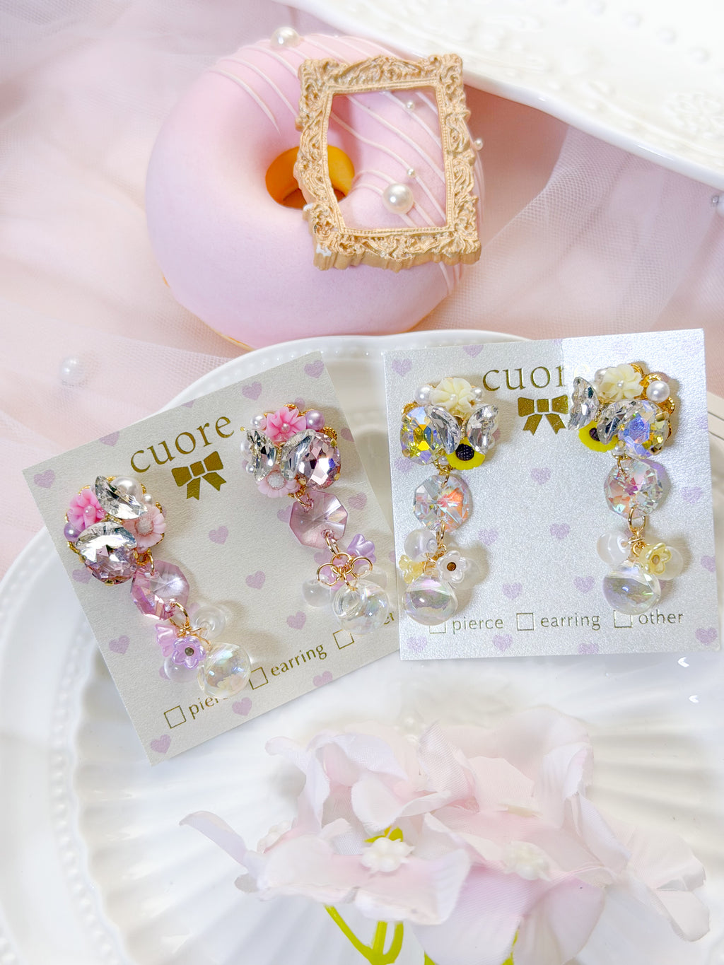 Cuore 獨家｜ 水晶花花立體晶球耳環