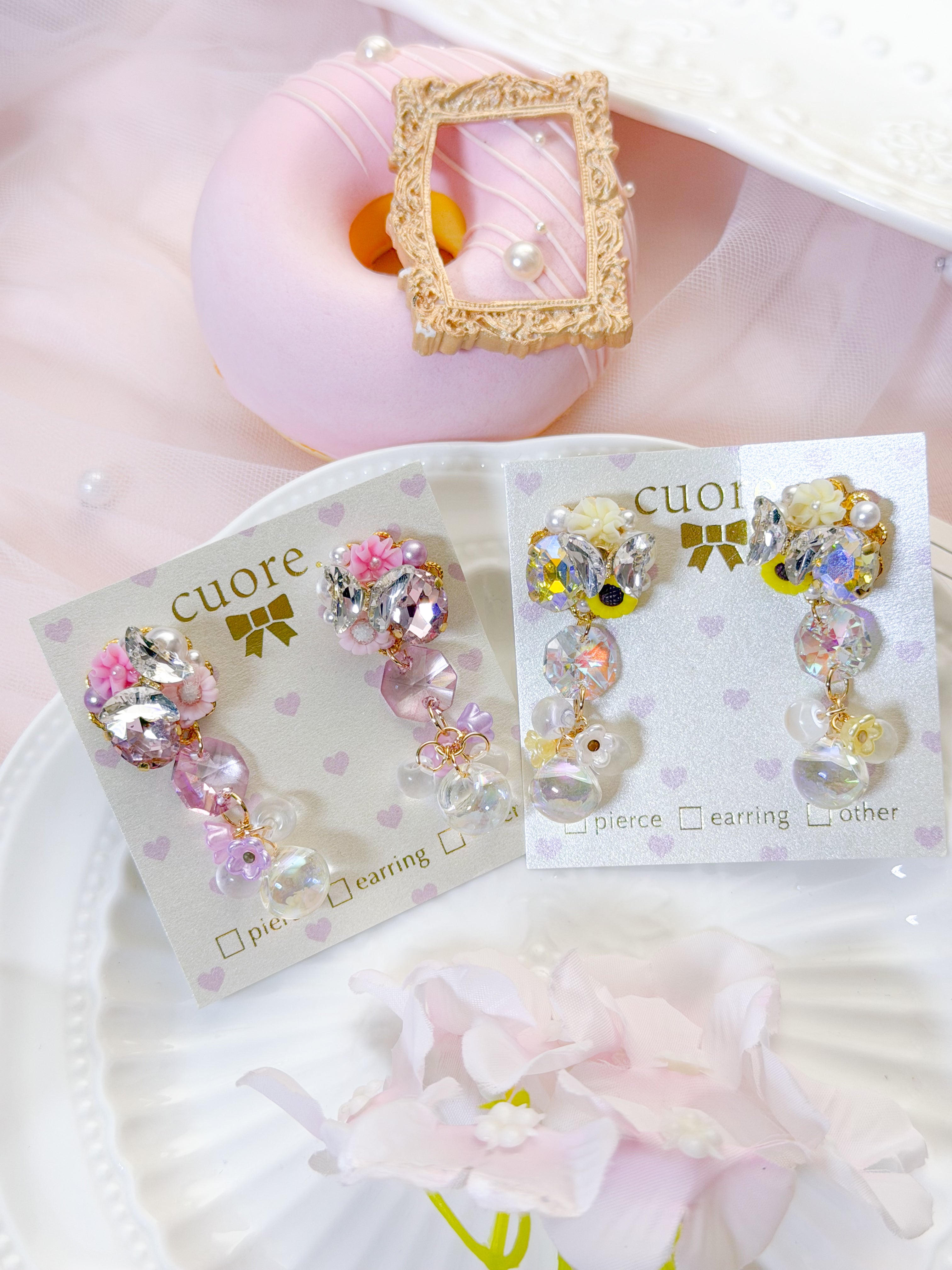 Cuore 獨家｜ 水晶花花立體晶球耳環