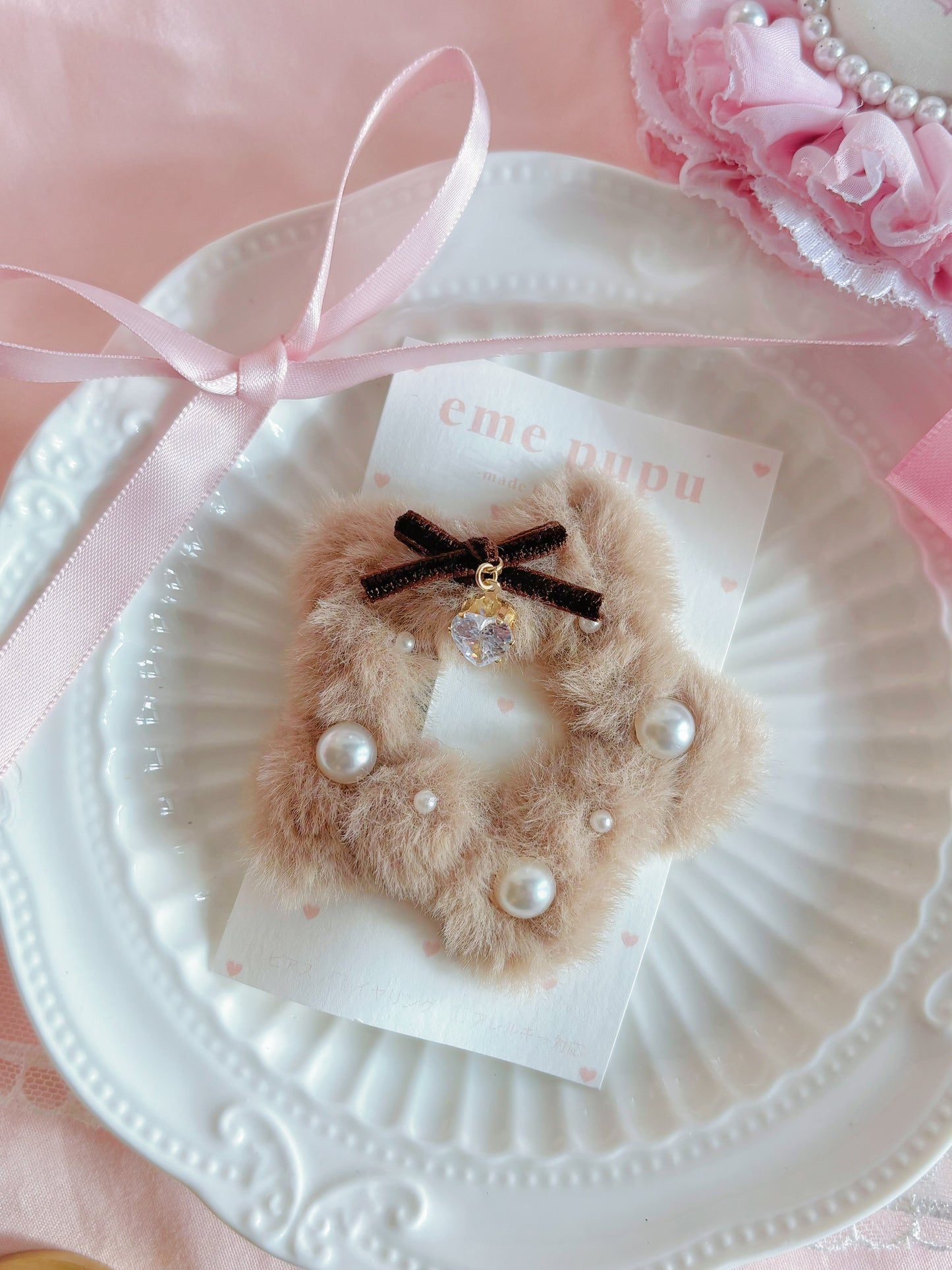 日本手工-星形毛茸珍珠髮夾