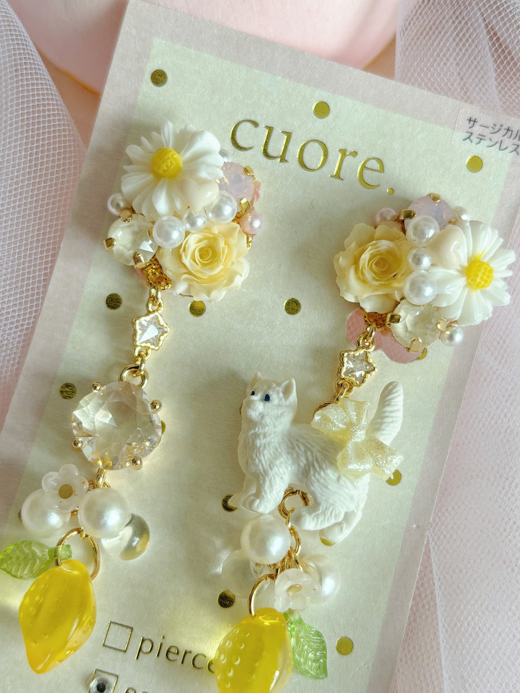 日本手工｜Cuore 小貓咪檸檬耳夾