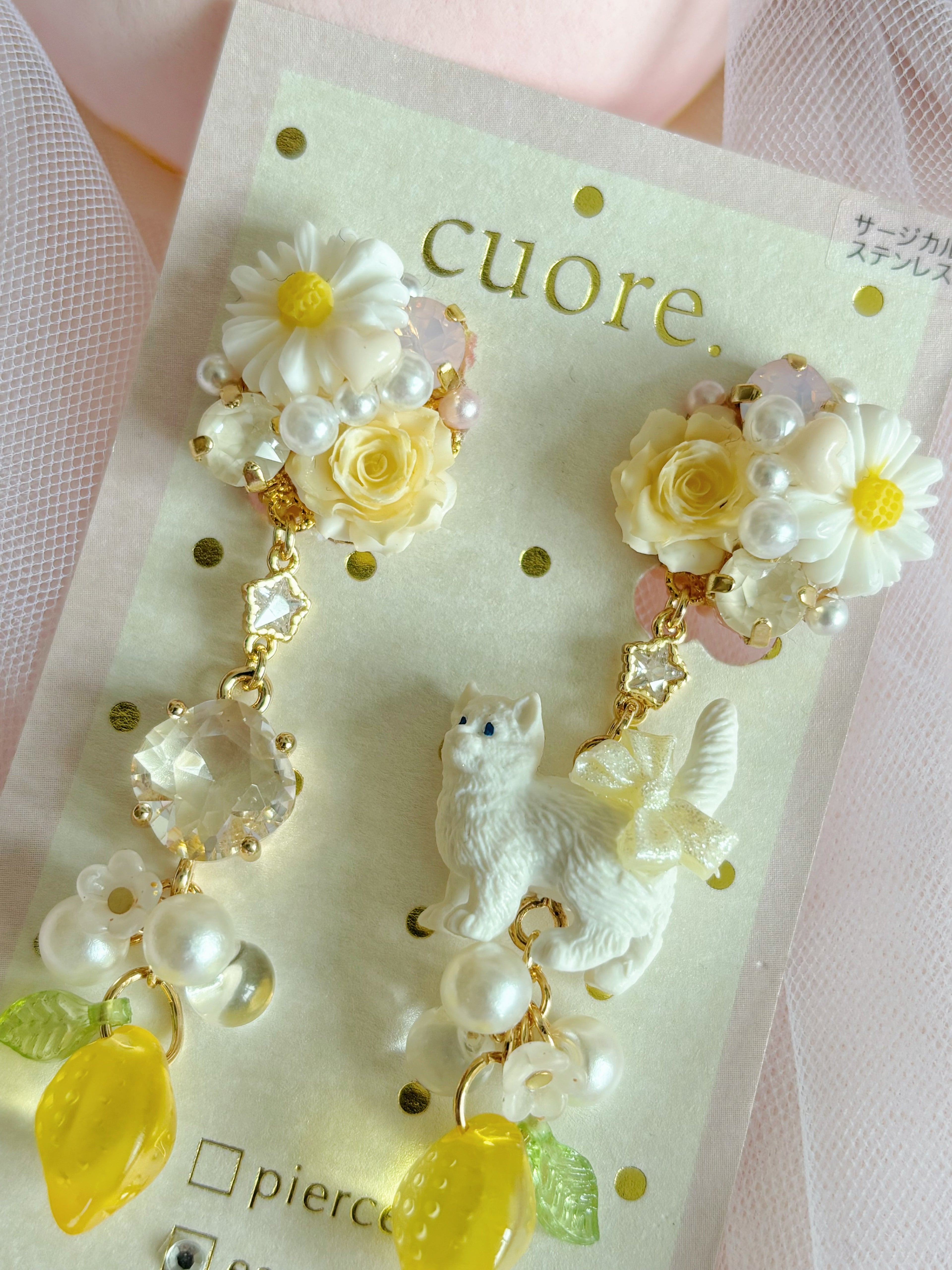 日本手工｜Cuore 小貓咪檸檬耳夾