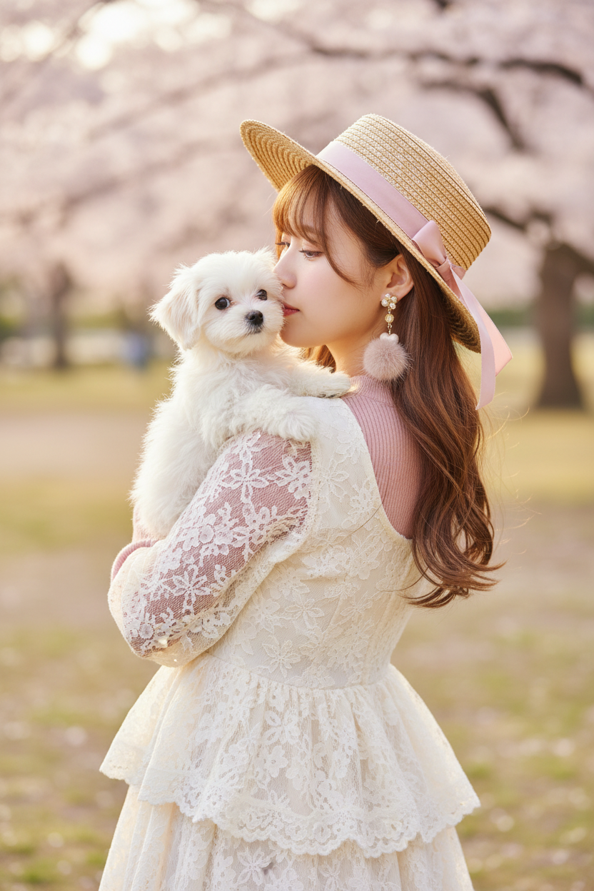 日本公園抱小狗場景5 - 背面角度