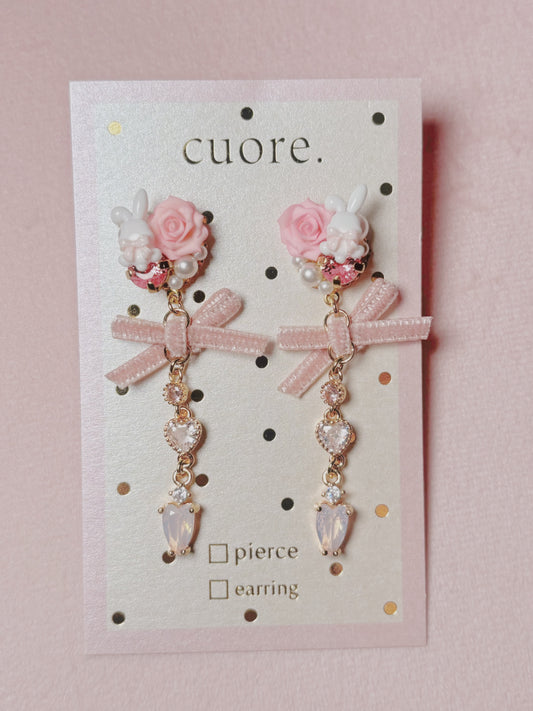 浪漫小兔玫瑰水晶耳環