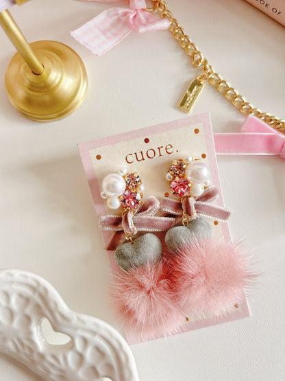 日本手工-冬日低調可愛心心毛茸耳環