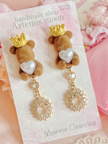 日本手工-皇冠小熊耳環