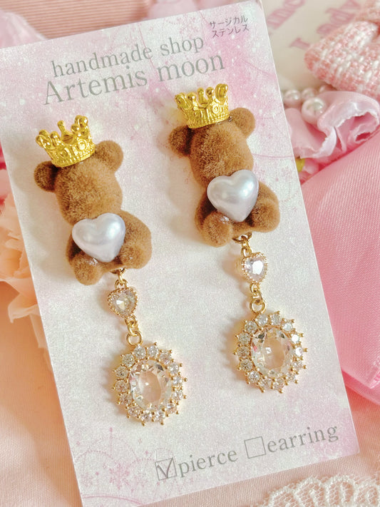 日本手工-皇冠小熊耳環