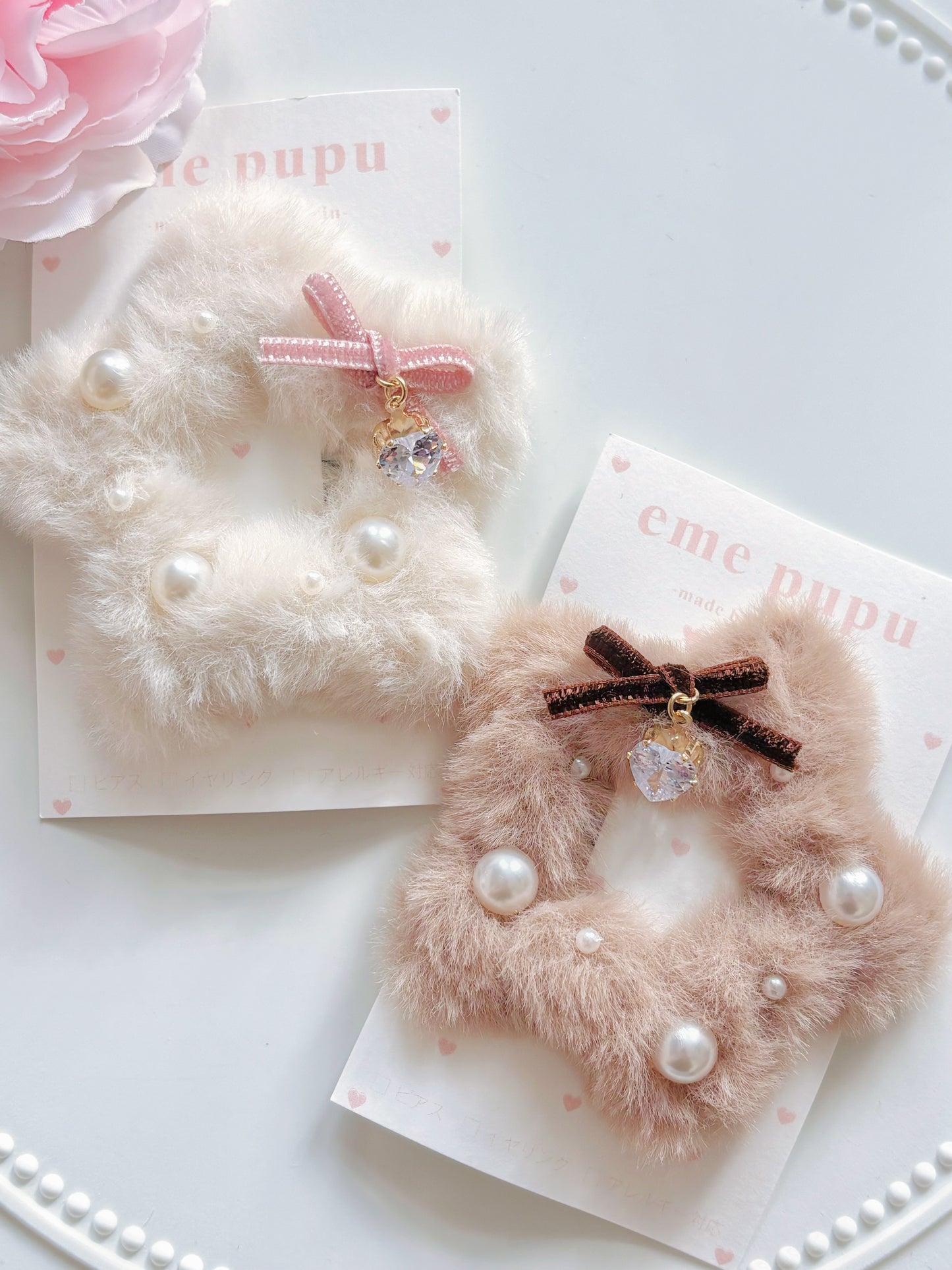 日本手工-星形毛茸珍珠髮夾