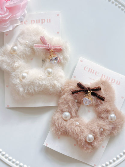 日本手工-星形毛茸珍珠髮夾