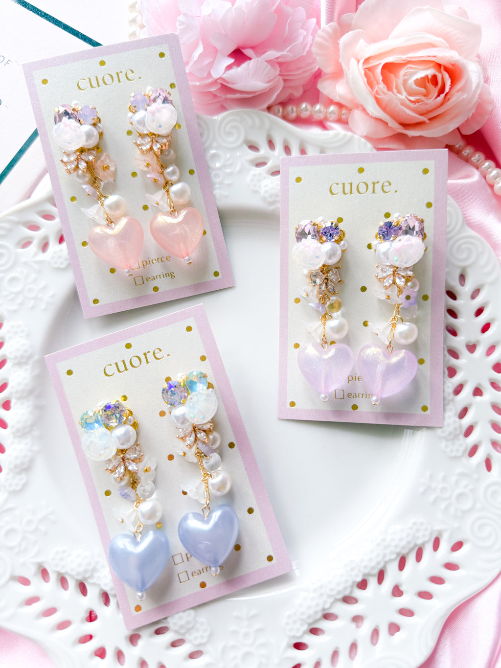 Cuore 獨家｜心心水晶光澤耳環