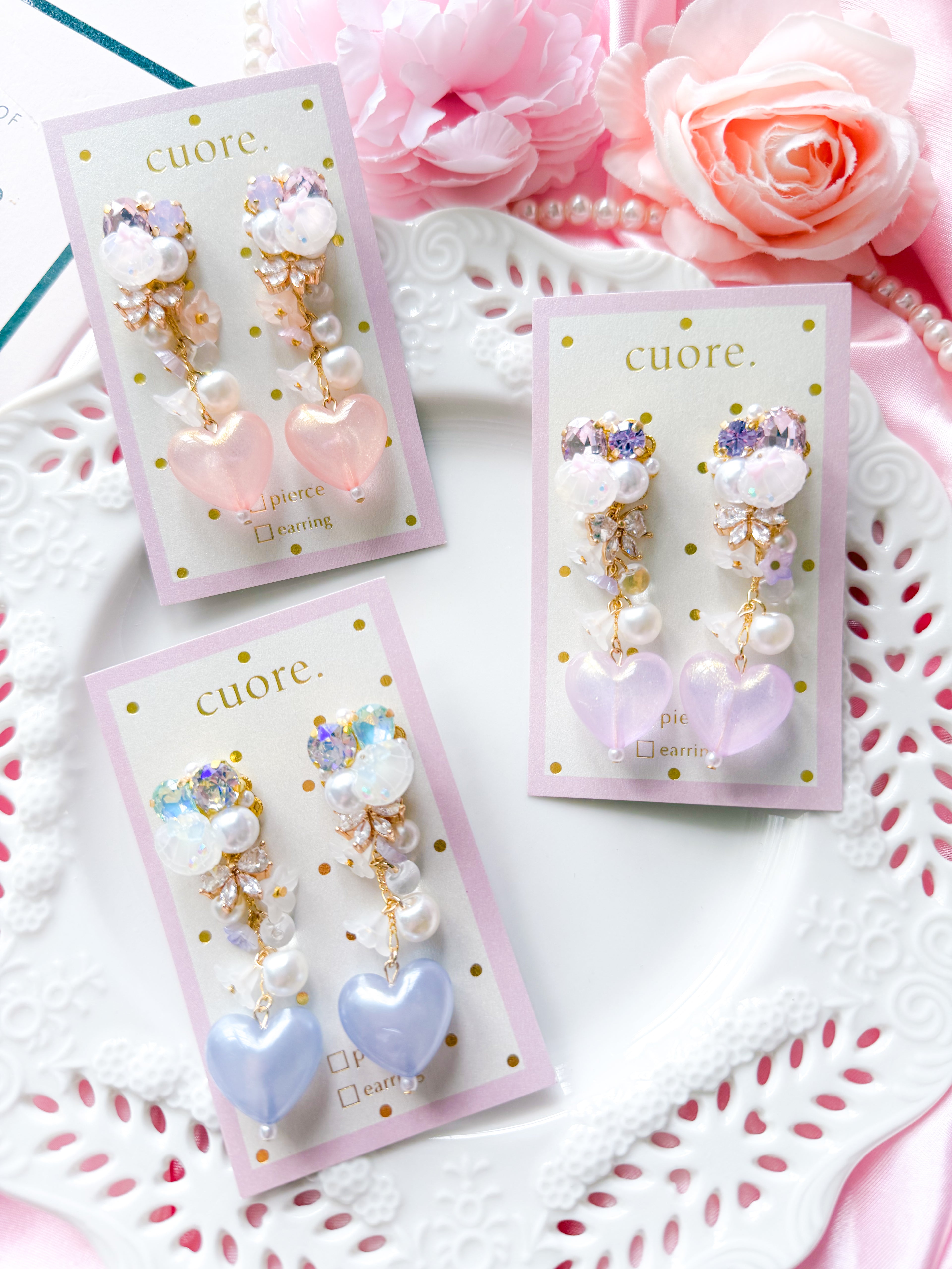Cuore 獨家｜心心水晶光澤耳環