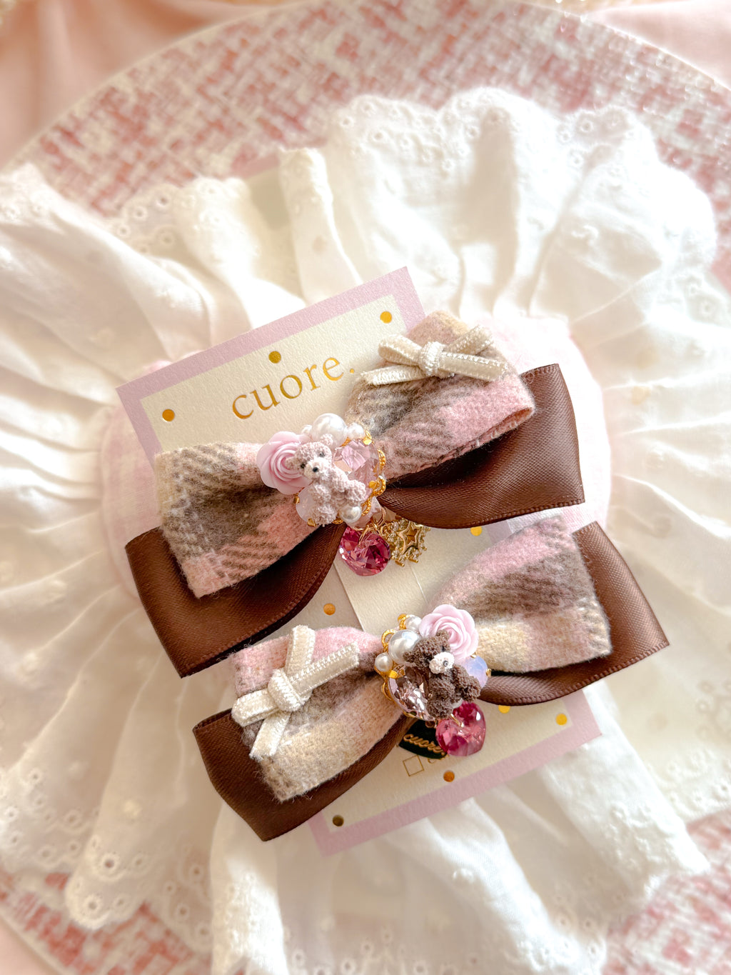 CUORE｜小熊格紋蝶結髮夾