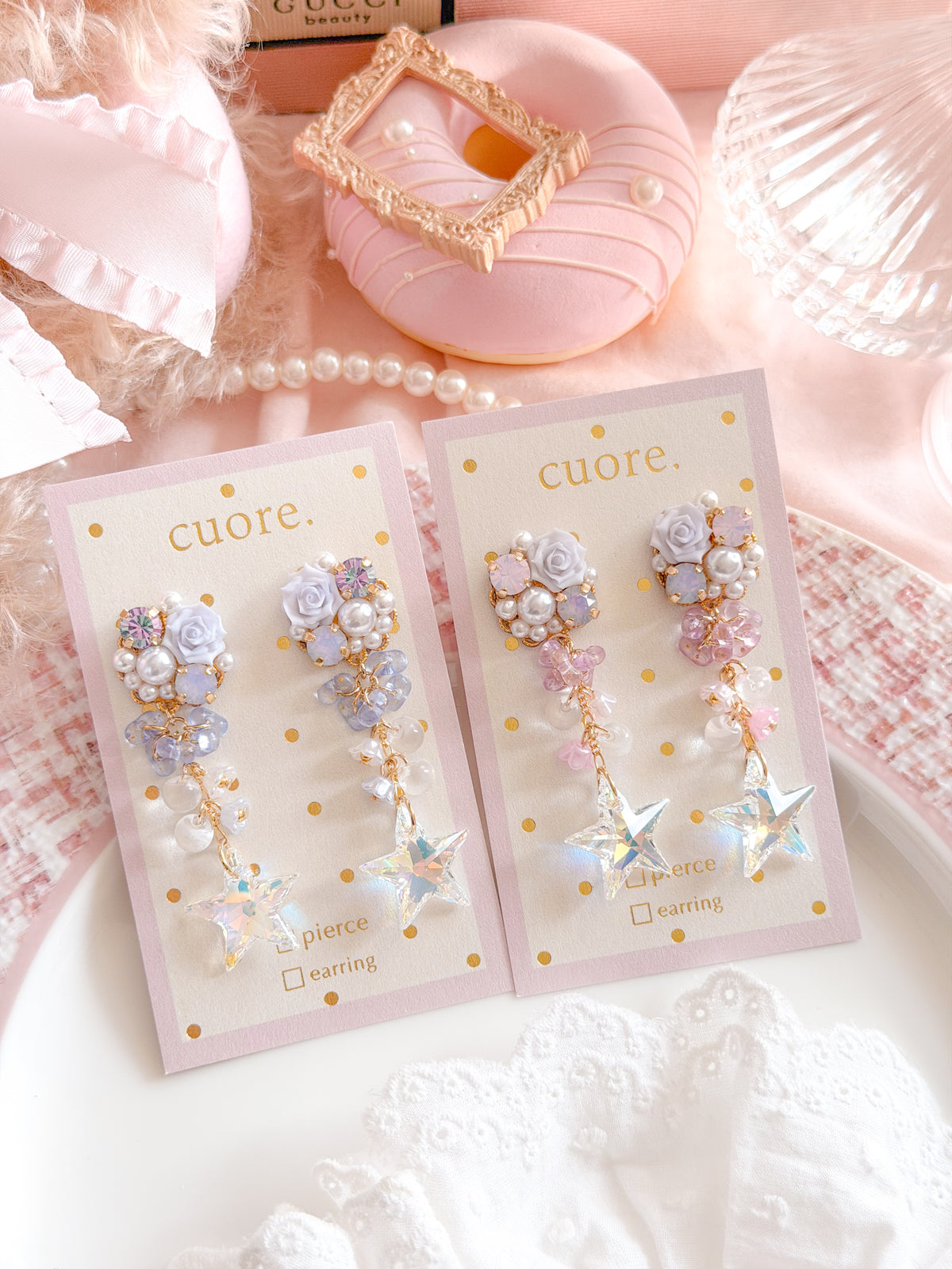 CUORE｜星光公主．流星玫瑰水晶耳環