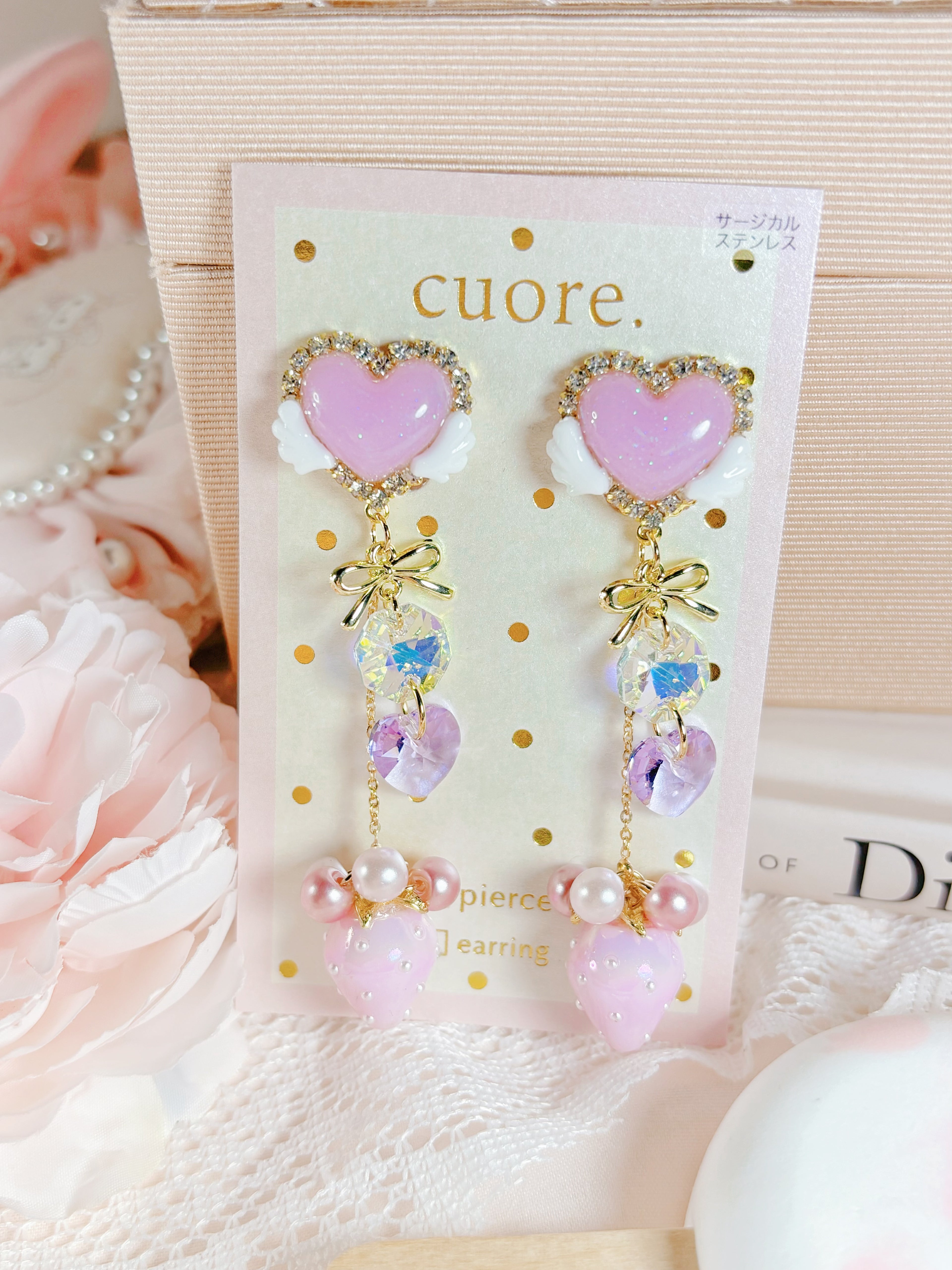 心心草莓耳針/耳夾