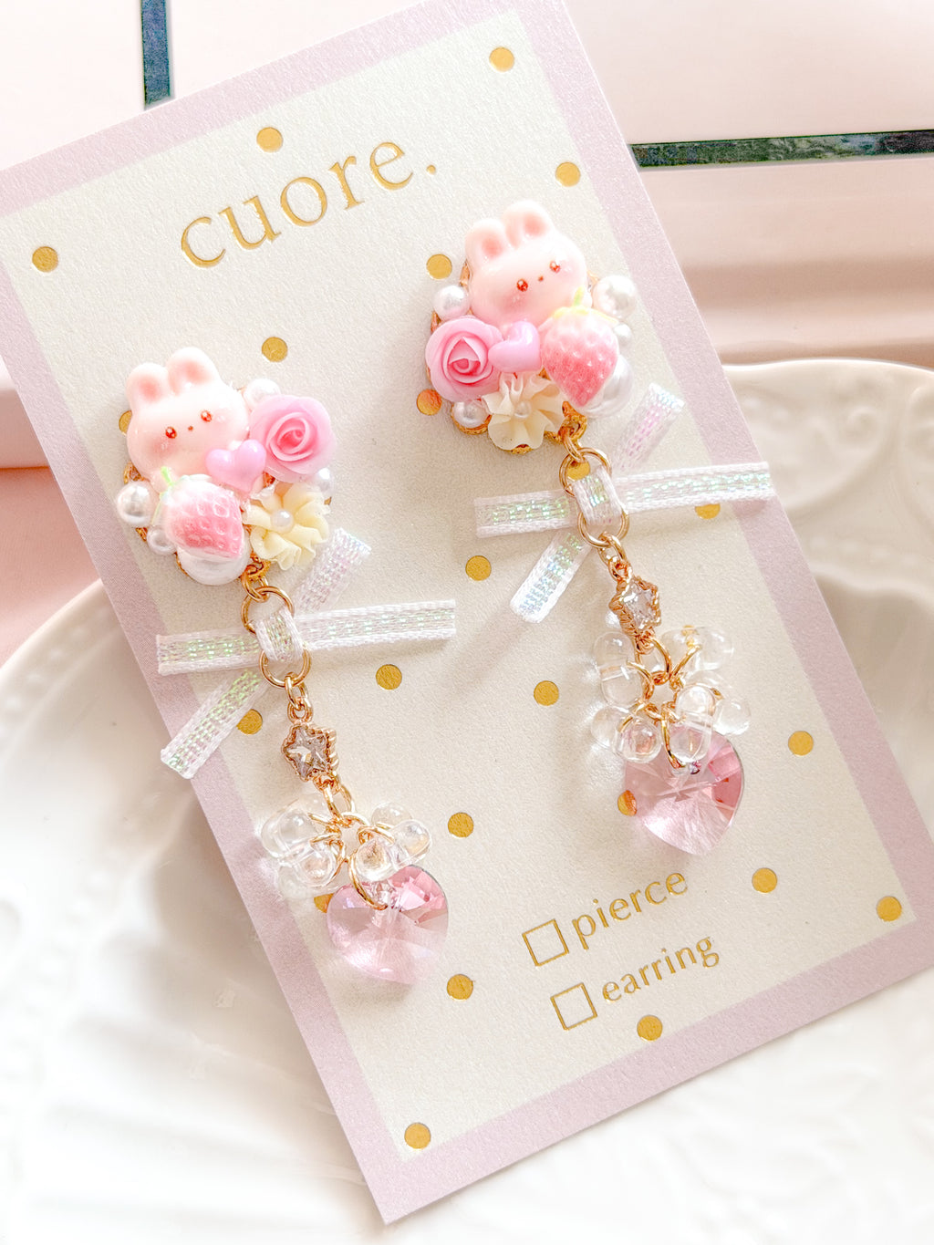 CUORE｜星光公主．兔兔花朵心形耳環