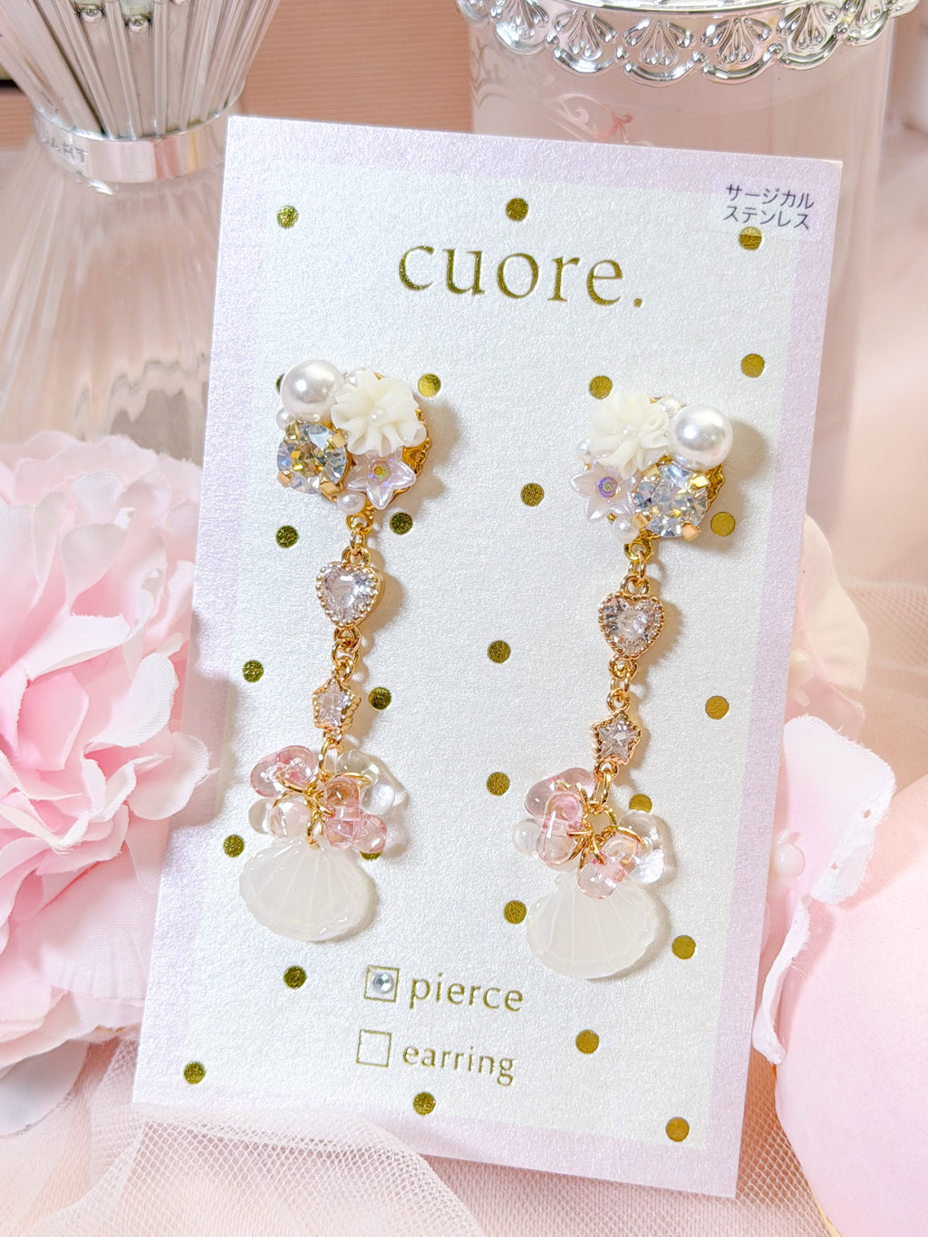 Cuore 獨家｜ 白色貝殼水晶耳環