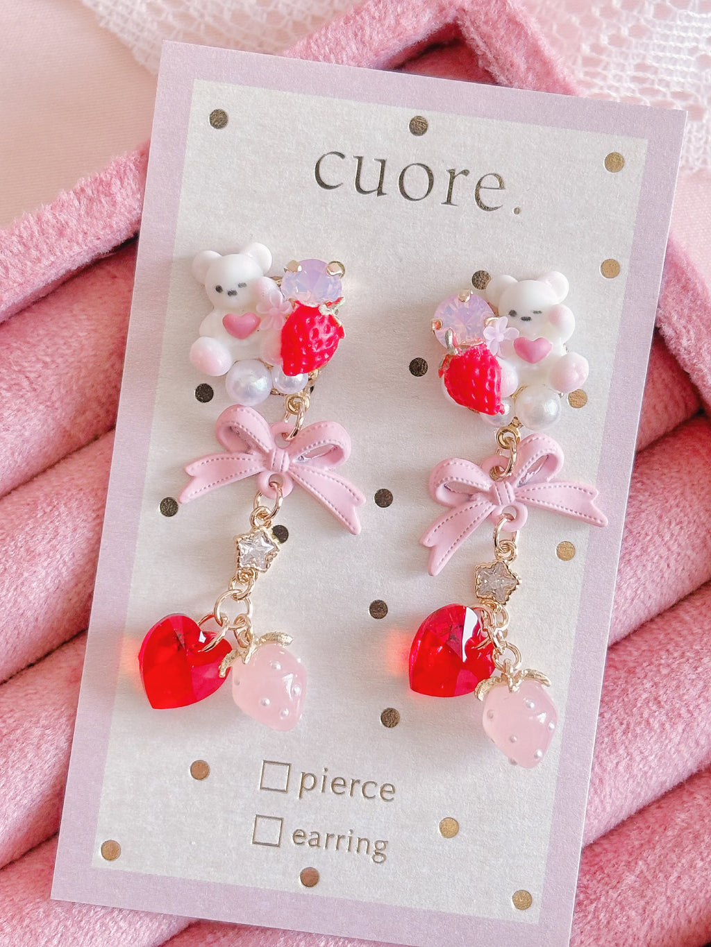 日本手工-Cuore 小熊草莓耳環