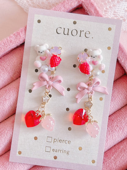 日本手工-Cuore 小熊草莓耳環