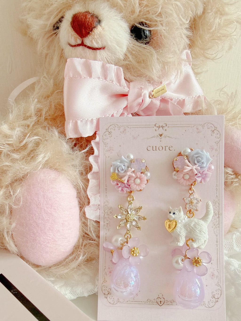 Cuore | 浪漫小貓玫瑰耳環