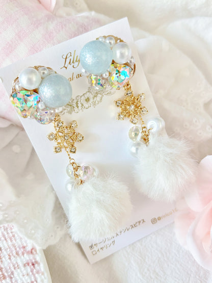 2Way白色水晶雪花耳環