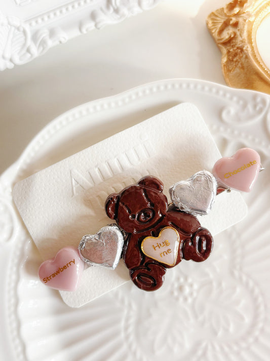 日本手工—朱古力小熊髮夾