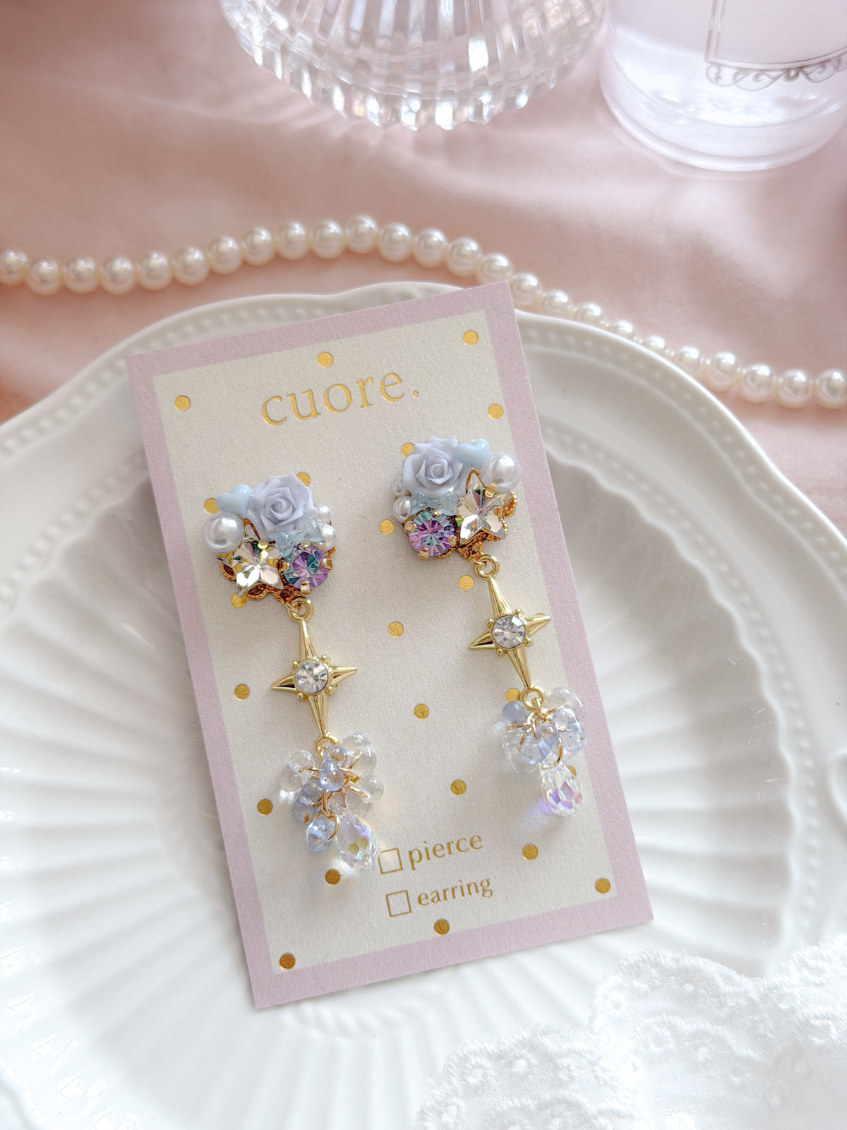 CUORE｜星光公主．蝴蝶結花串心耳環