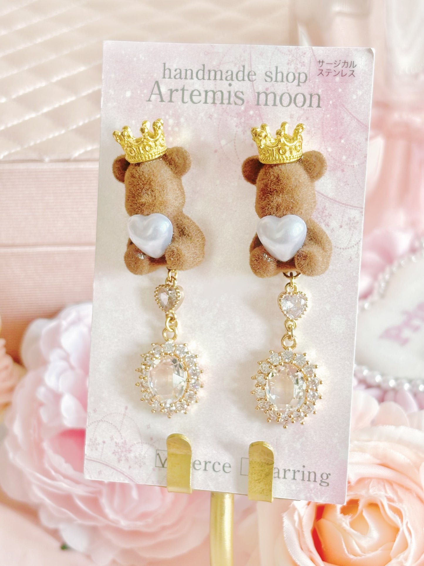日本手工-皇冠小熊耳環