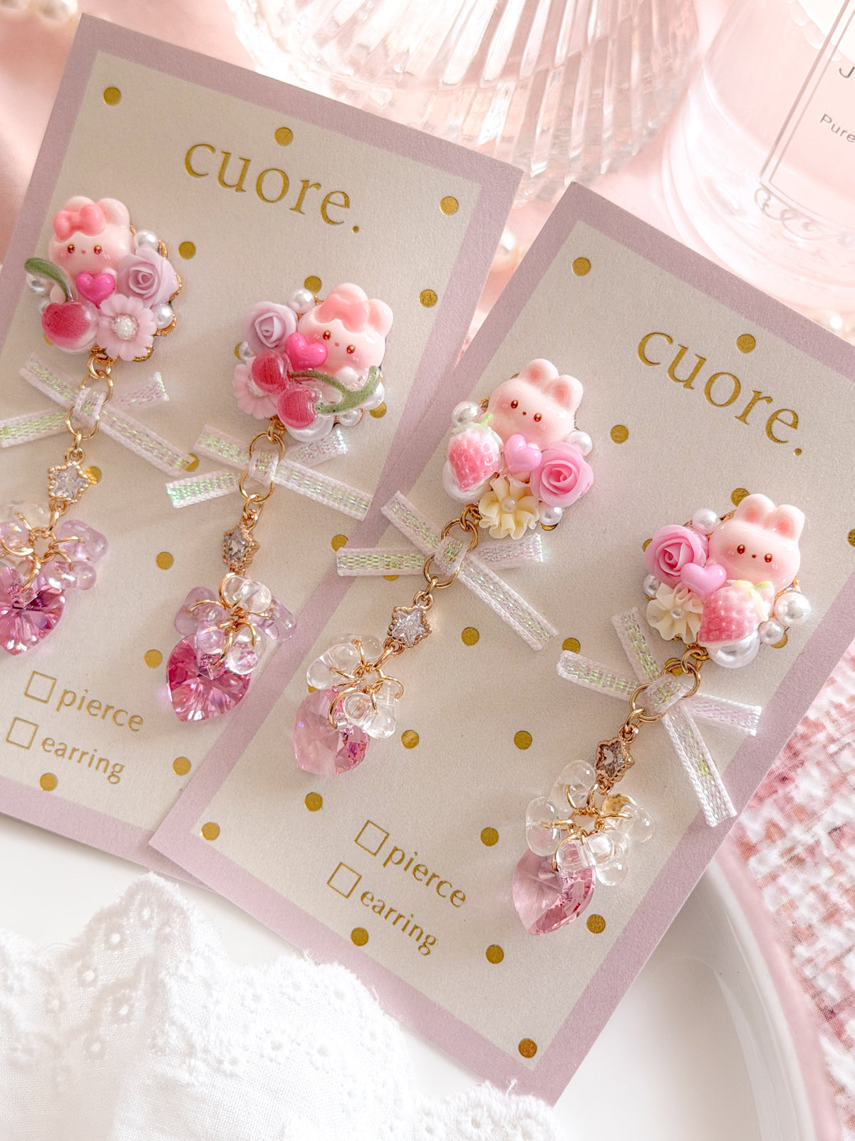 CUORE｜星光公主．兔兔花朵心形耳環
