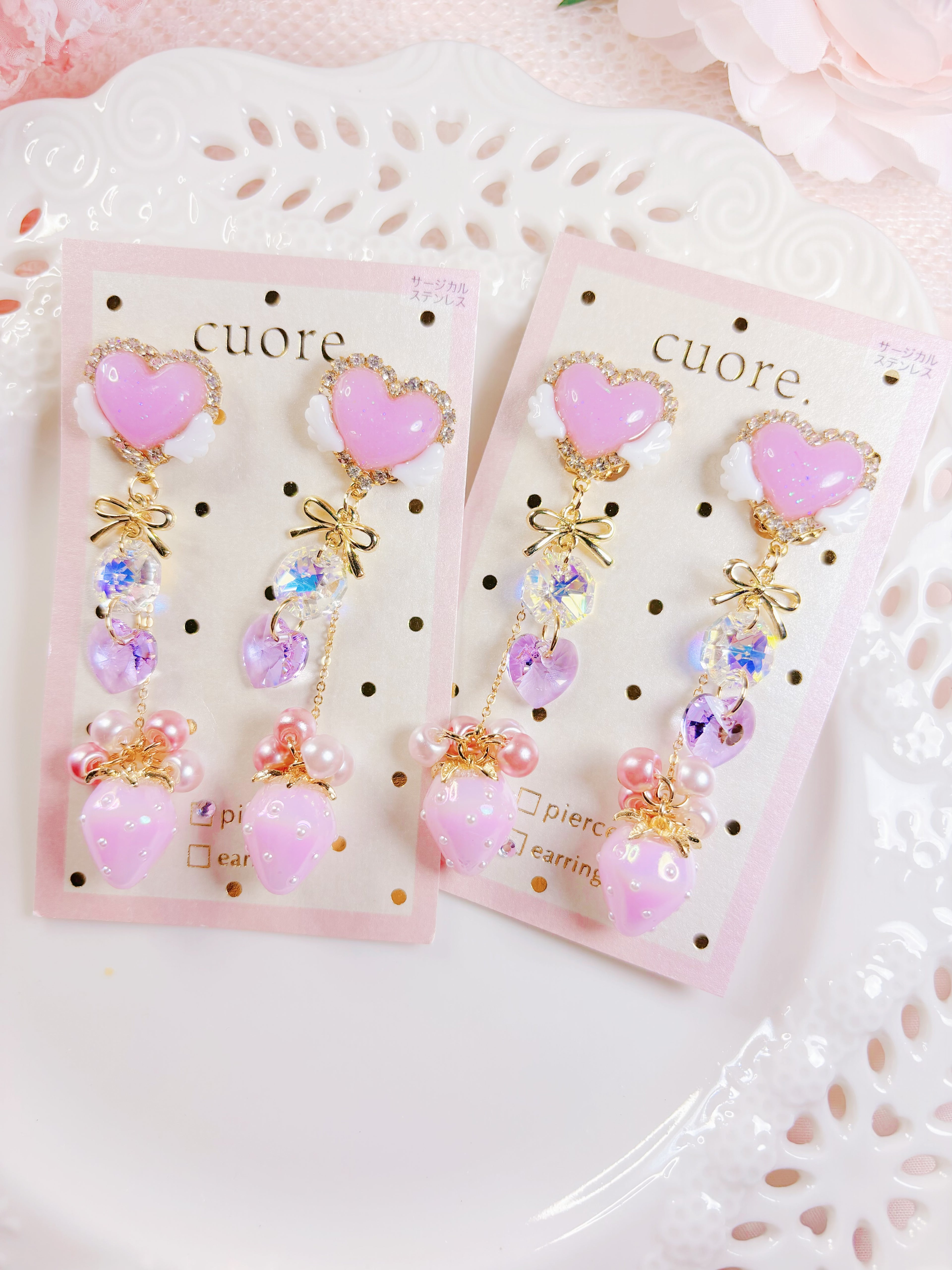 心心草莓耳針/耳夾