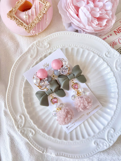 2 Way柔和灰色蝴蝶結茸毛環