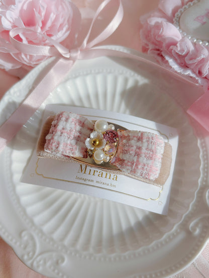 日本手工—雙蝴蝶結水晶髮夾