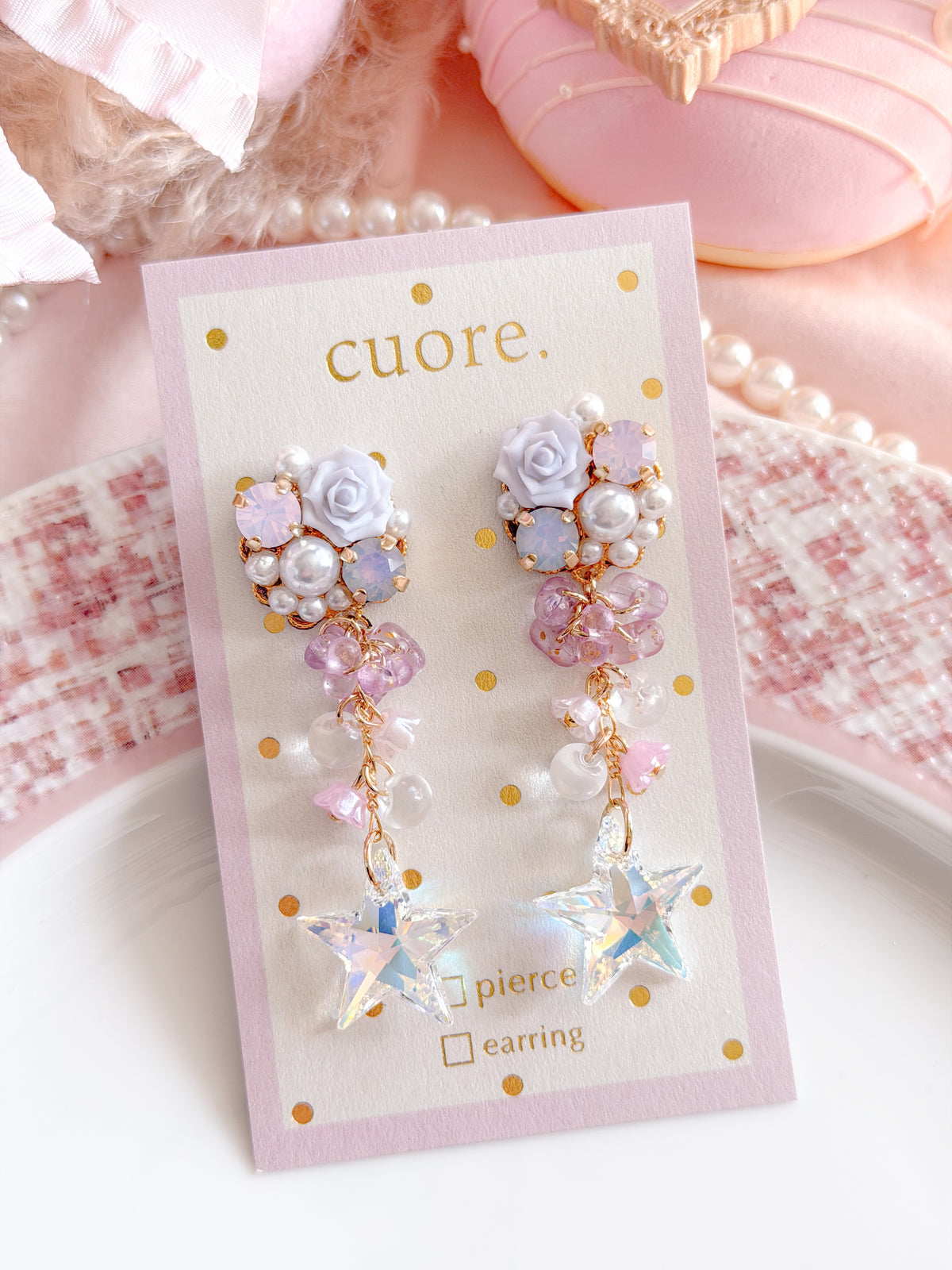 CUORE｜星光公主．流星玫瑰水晶耳環