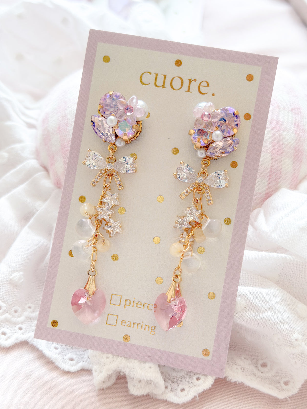 CUORE｜星光公主．花朵蝶蝶結星心垂墜耳環