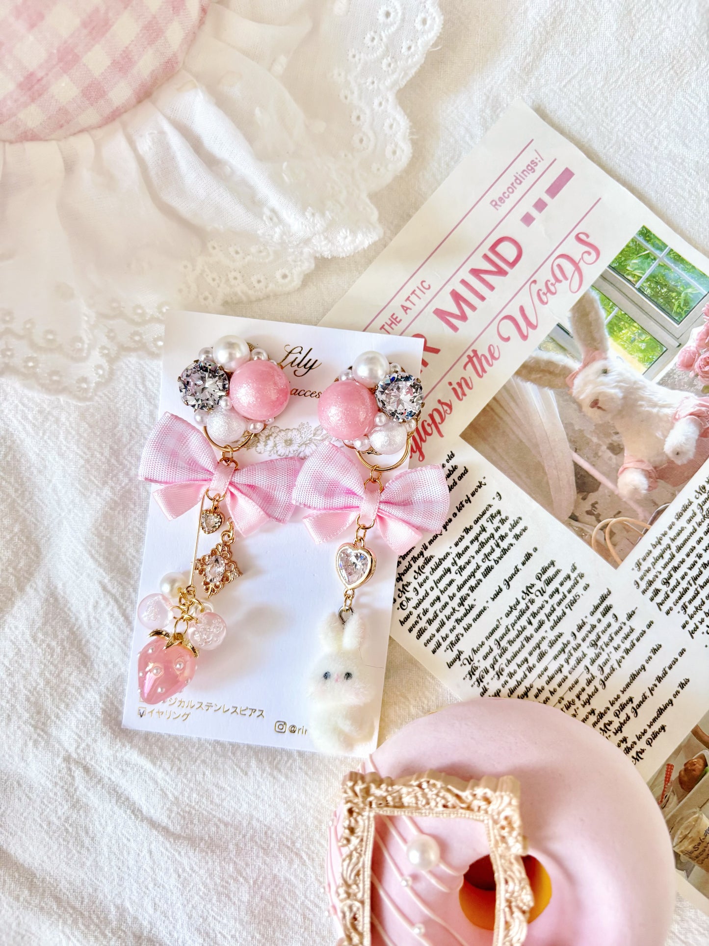 日本手工—公主甜美風蝴蝶結水晶耳夾款