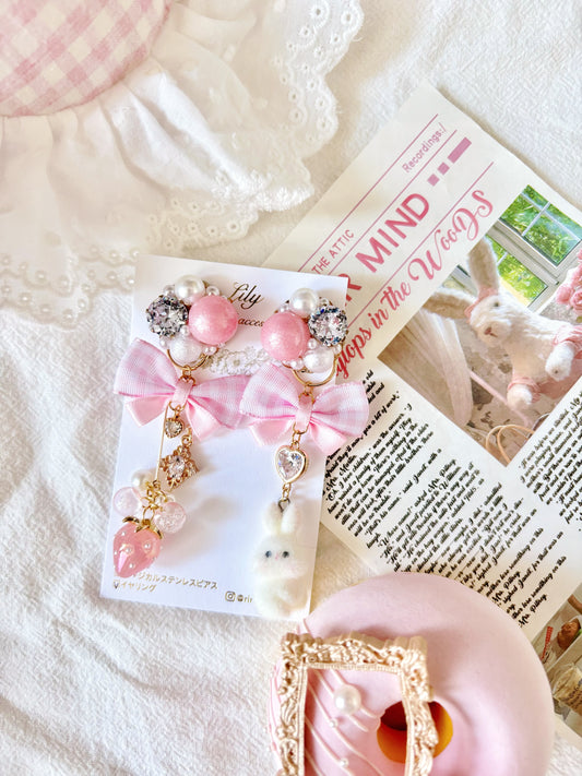 日本手工—公主甜美風蝴蝶結水晶耳夾款