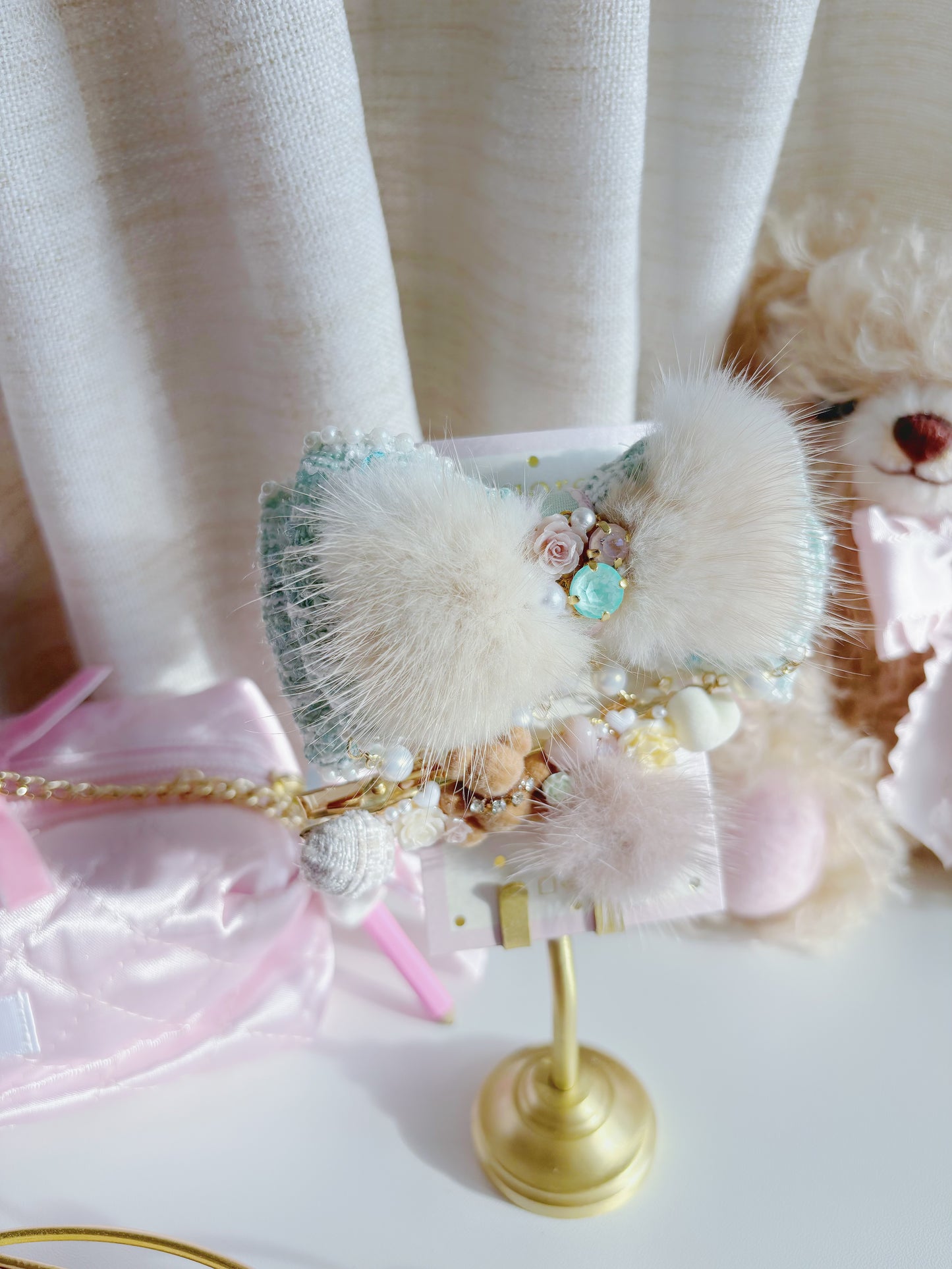 Cuore-限量版重工毛毛小熊華麗水晶髮夾