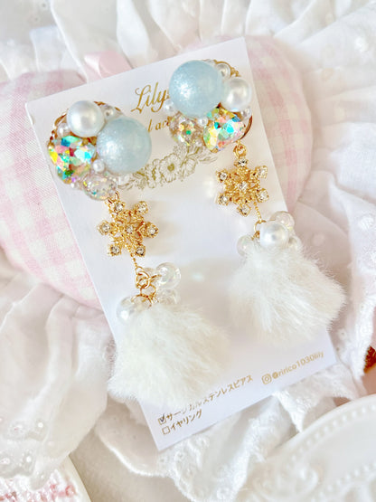 2Way白色水晶雪花耳環