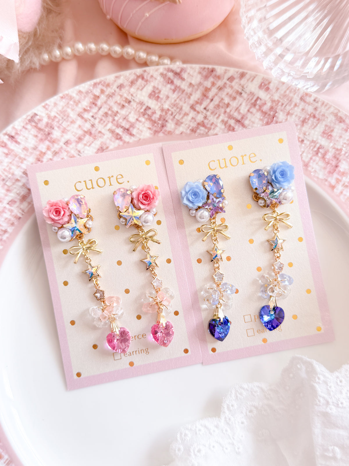 CUORE｜星光公主．玫瑰蝶蝶結星心耳環