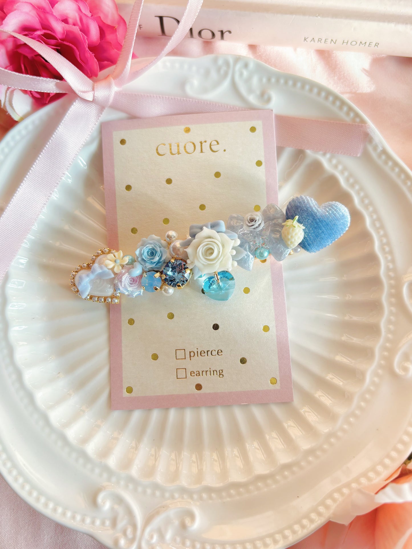 春日樹脂玫瑰花心心髮夾