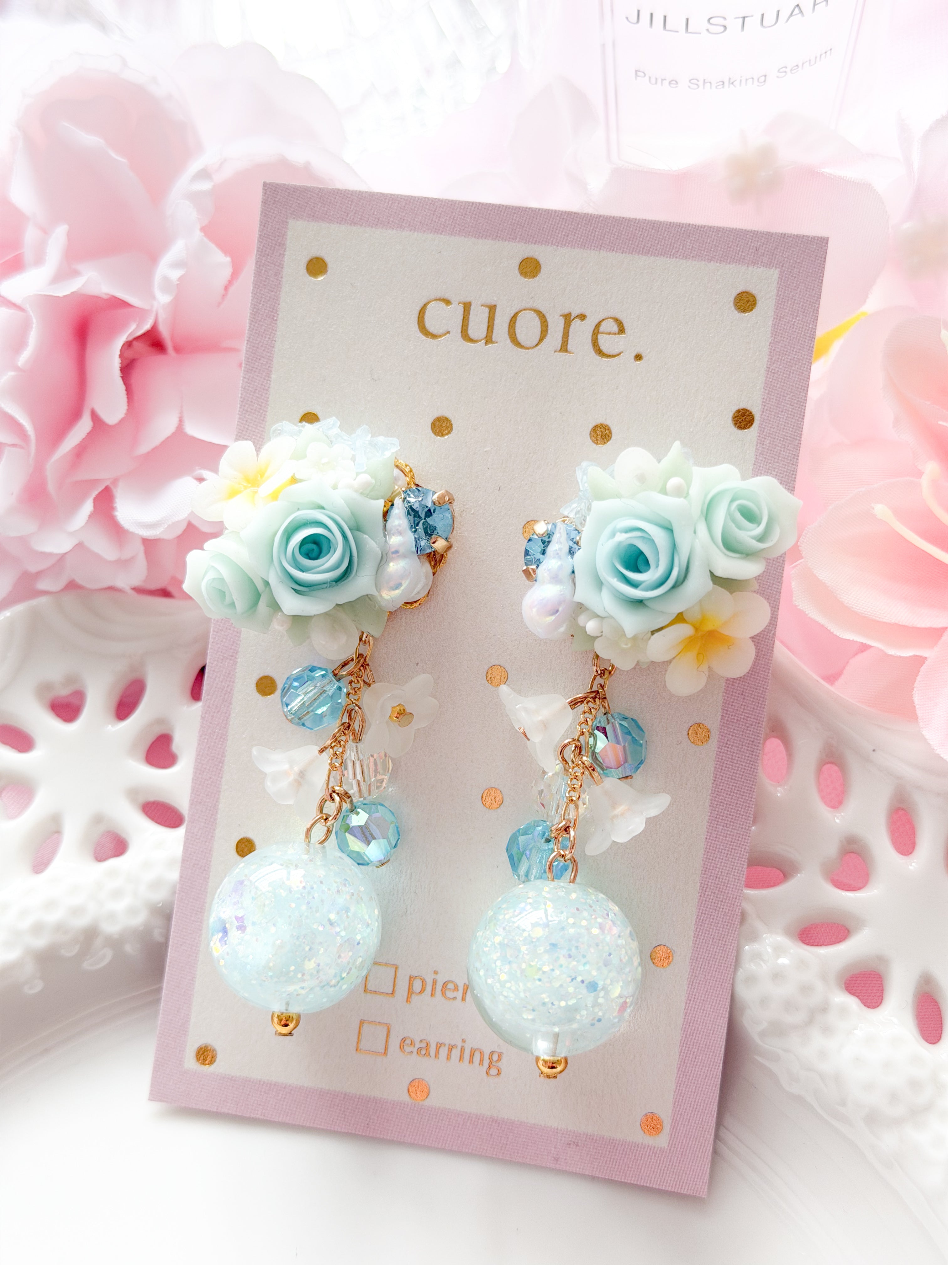 Cuore 獨家｜玫瑰奶糯水晶球耳環