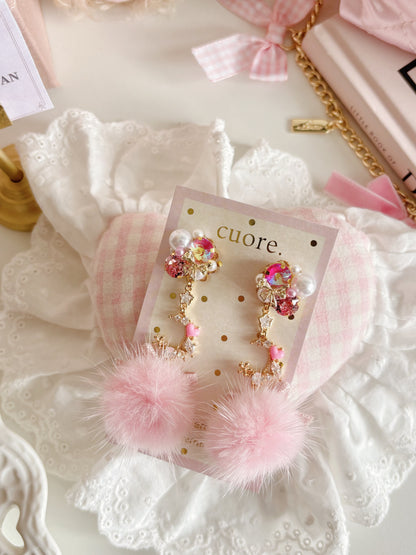 日本手工-半月公主毛茸耳環